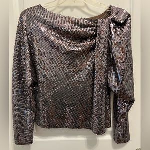 Sequin long sleeve top with bow tie back